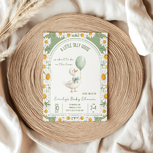 Baby Shower Invitation - A Little Silly Goose Green with Daisies BS88