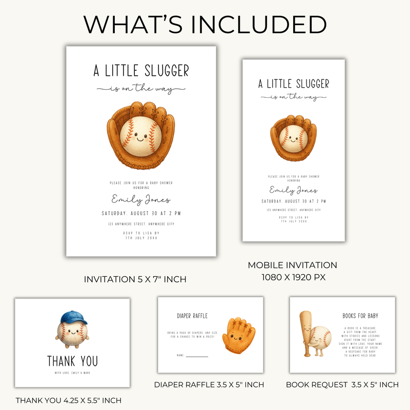 Baseball Baby Shower Invitation Bundle BS293