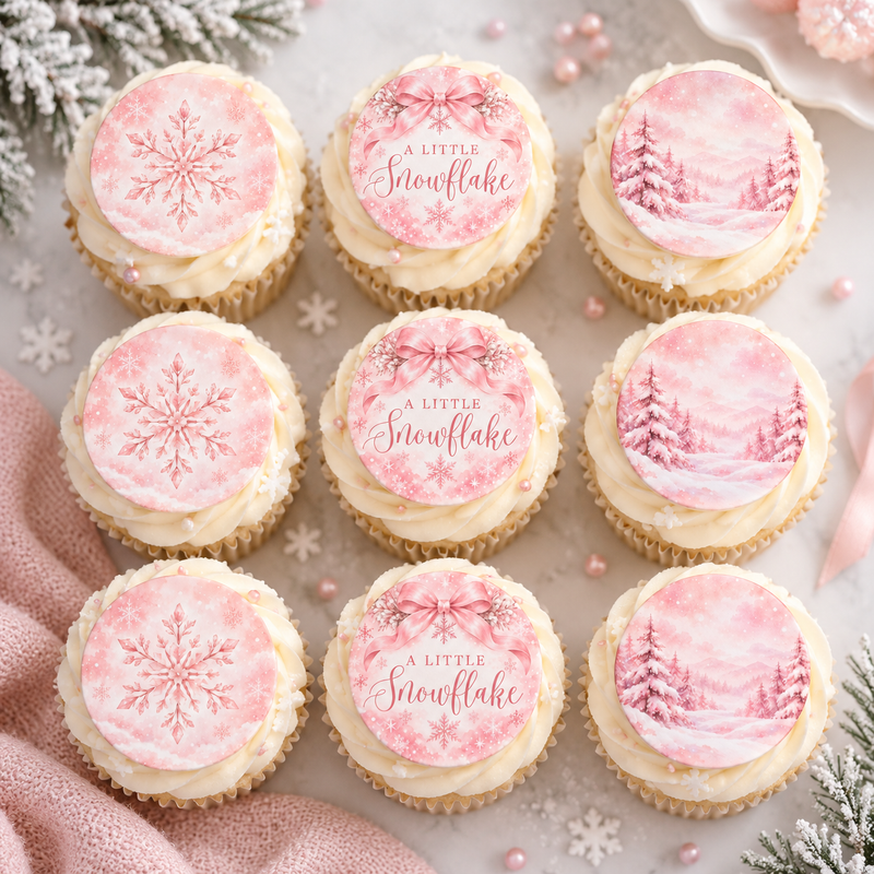 Pink Snowflake Baby Shower Cupcake Toppers BS337