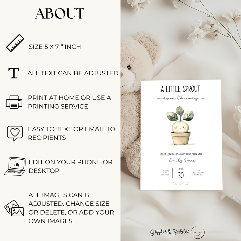 Baby Shower Invitation - A Little Sprout Is On The Way Locally Grown With Love Garden Theme