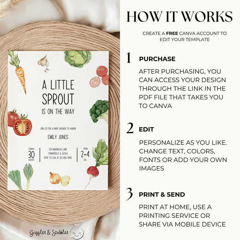 Baby Shower Invitation - Little Sprout Homegrown with Love Vegetables BS97