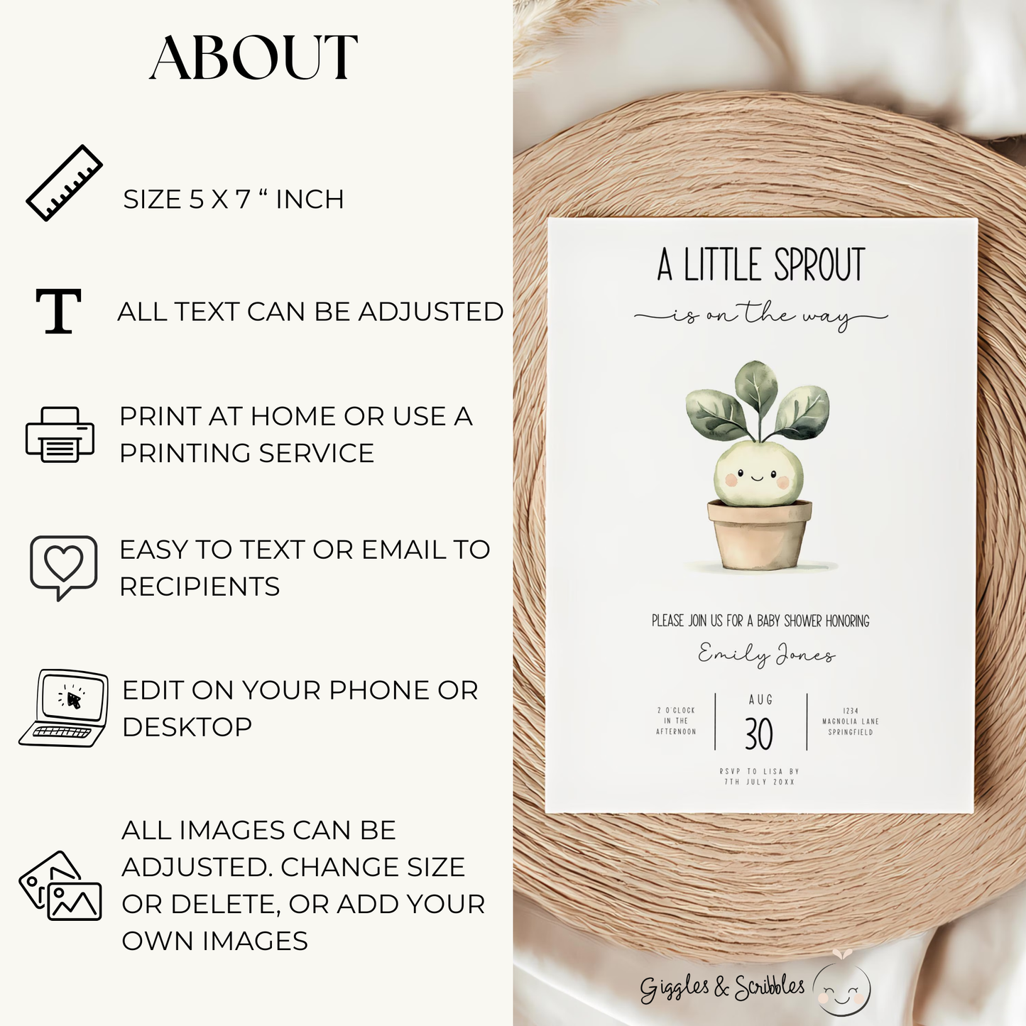 Baby Shower Invitation Bundle - A Little Sprout Is On The Way BS83