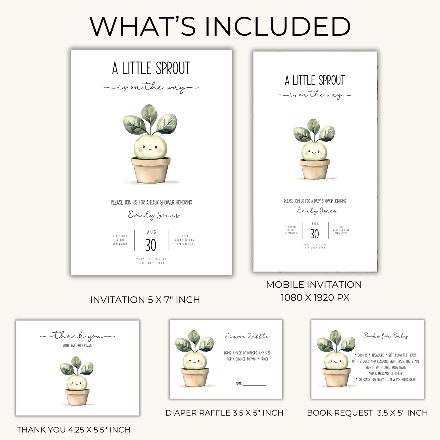 Baby Shower Invitation Bundle - A Little Sprout Is On The Way BS83