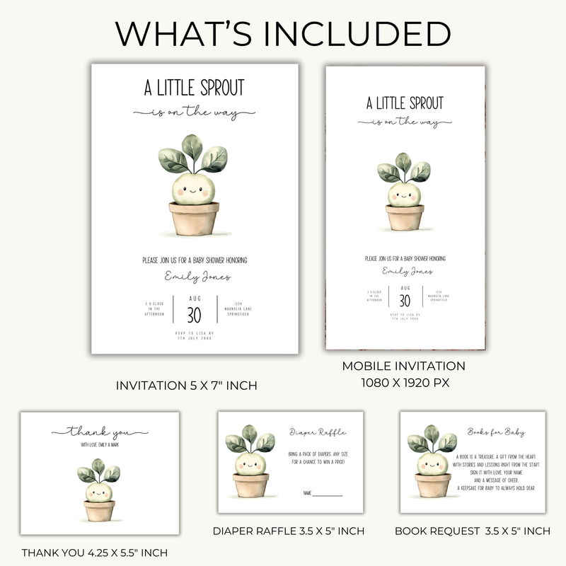 Baby Shower Invitation Bundle - A Little Sprout Is On The Way BS83