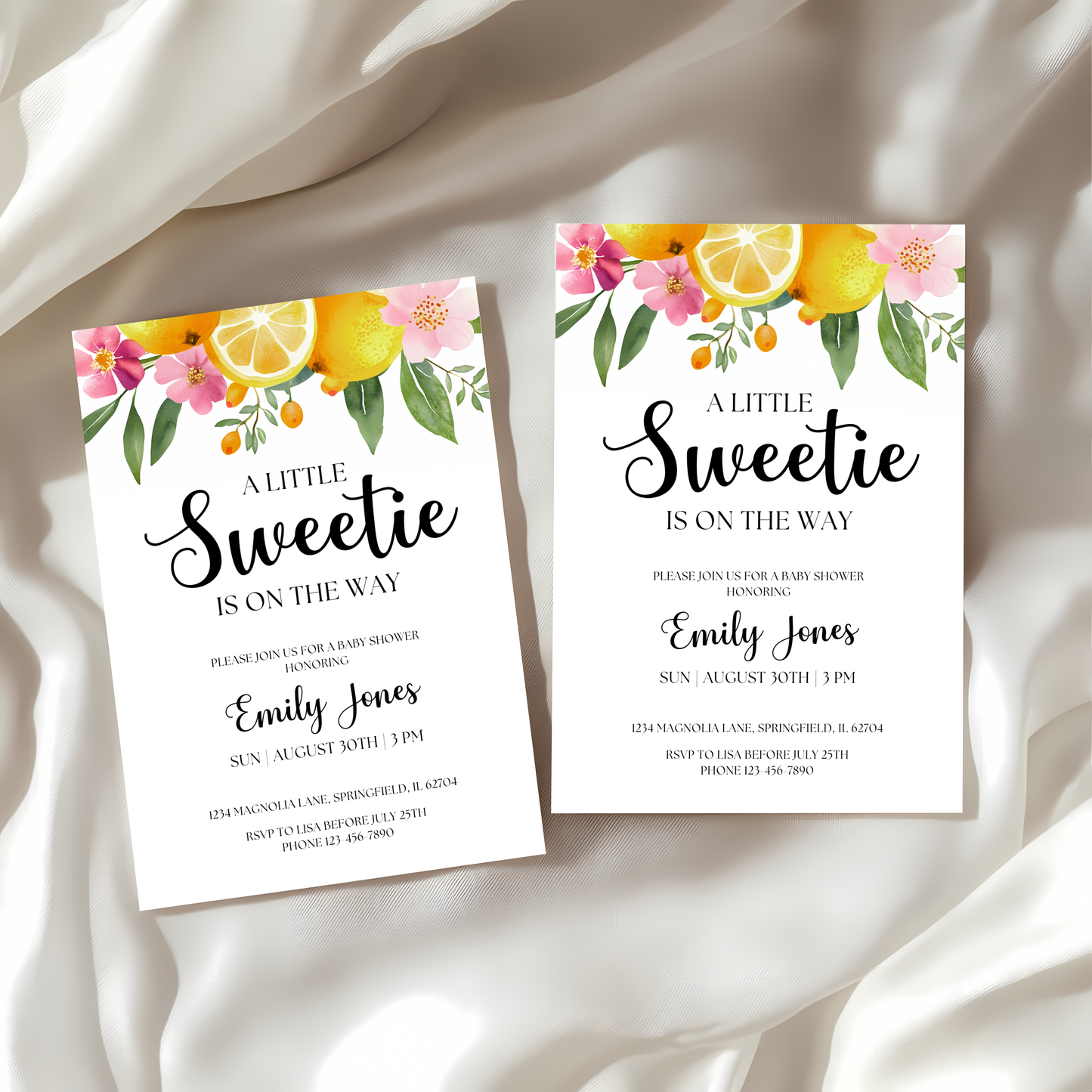 Baby Shower Invitation - Little Sweetie On The Way Lemon Citrus Summer Floral BS114