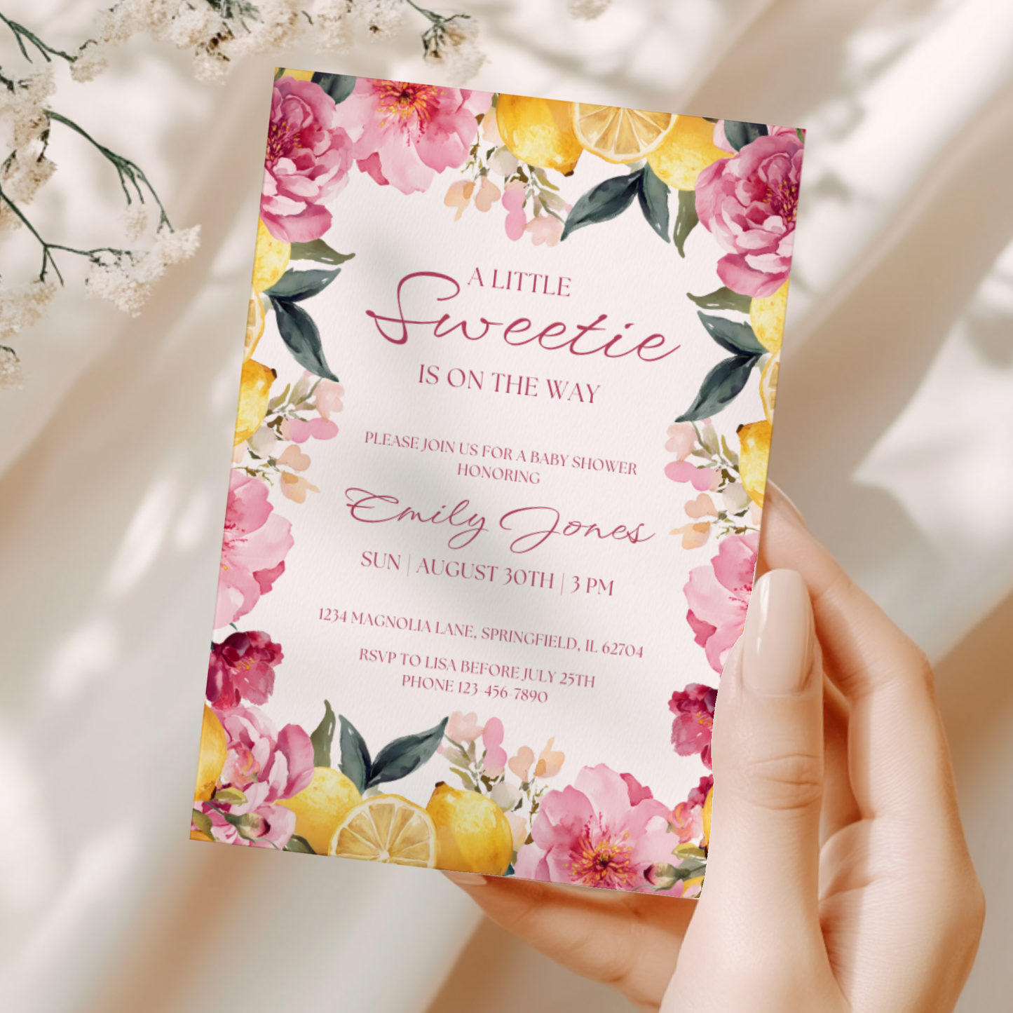 Baby Shower Invitation Bundle - Floral Lemon Vintage Little Sweetie BS115