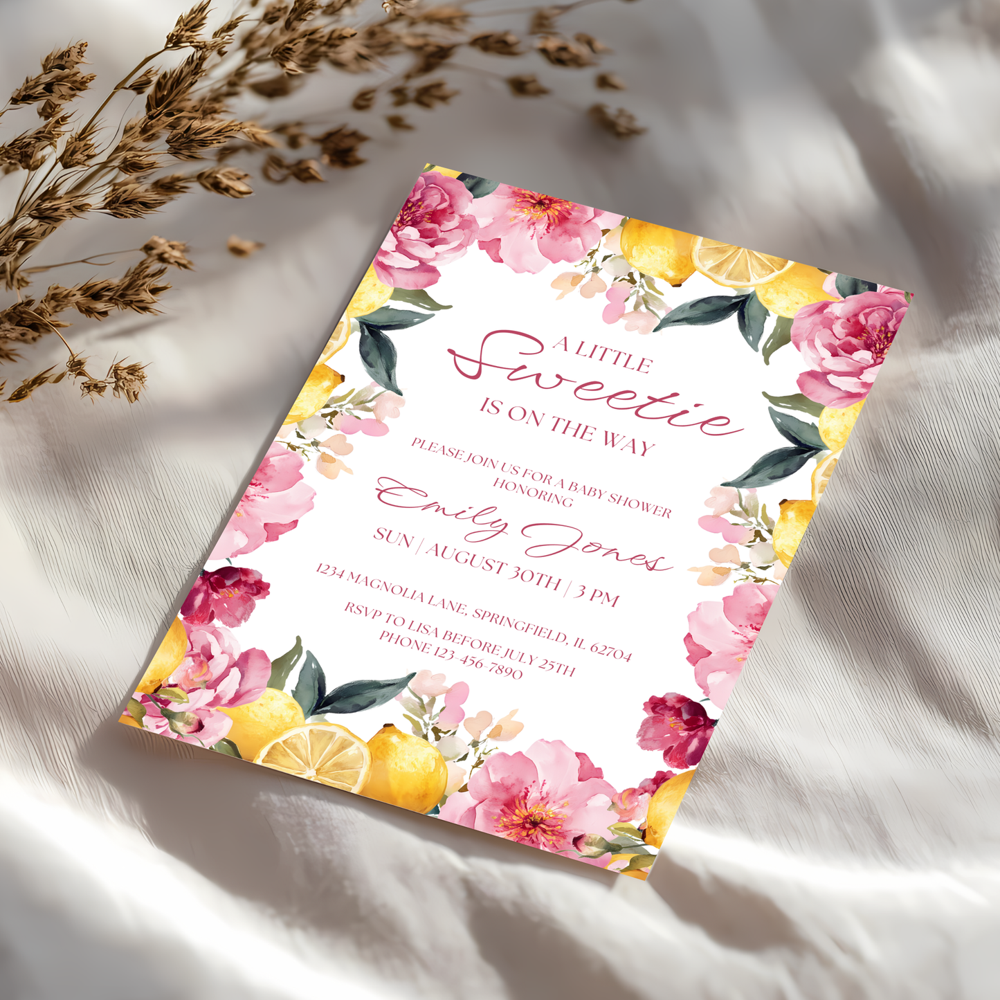 Baby Shower Invitation Bundle - Floral Lemon Vintage Little Sweetie BS115