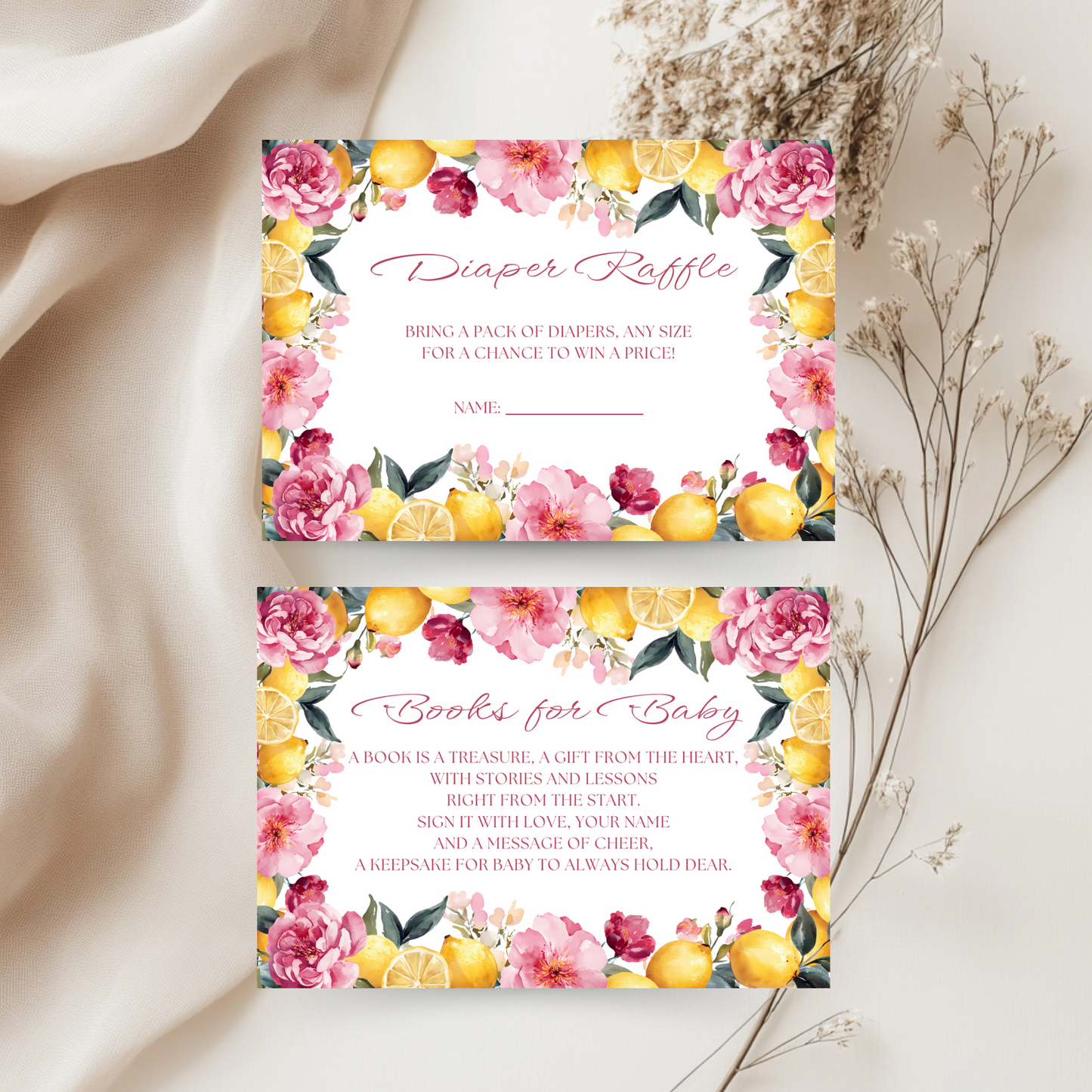 Baby Shower Invitation Bundle - Floral Lemon Vintage Little Sweetie BS115