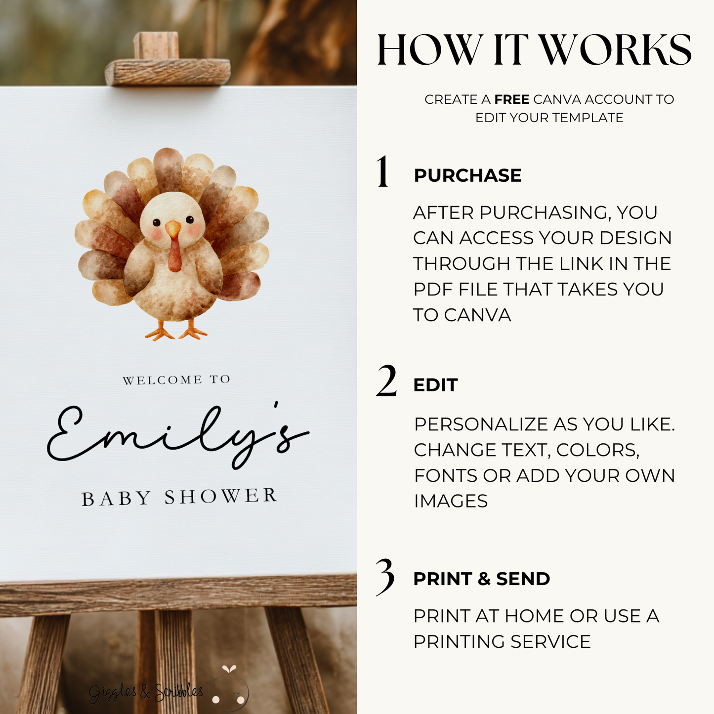 Baby Shower Welcome Sign - Little Turkey On The Way BS254