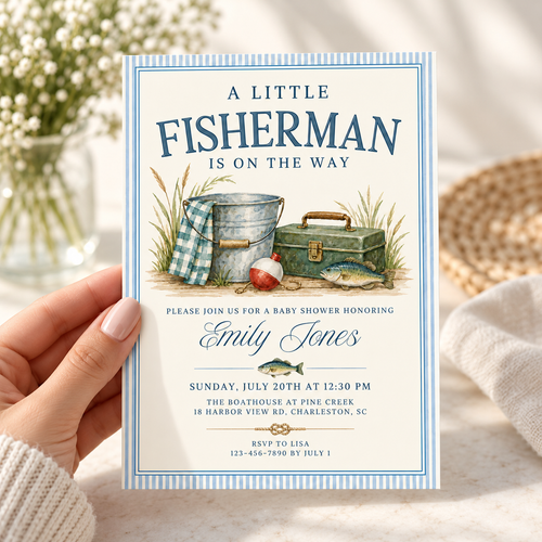 Little Fisherman Baby Shower Invitation BS347
