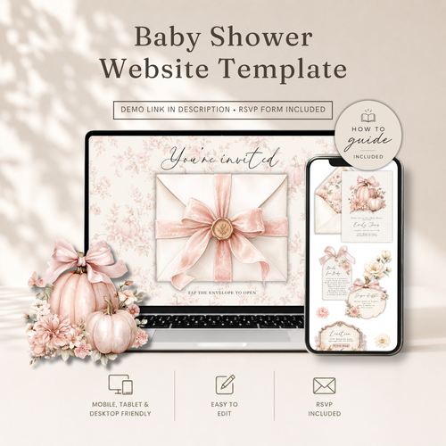 Pink Pumpkin Baby Shower Website Invitation with RSVP BS233