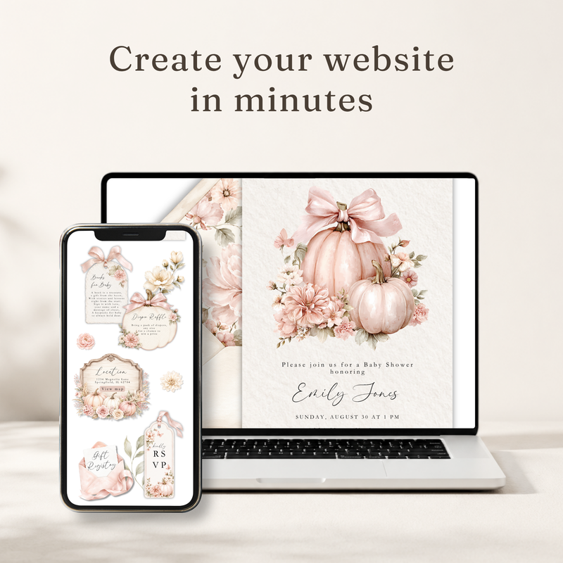 Pink Pumpkin Baby Shower Website Invitation with RSVP BS233
