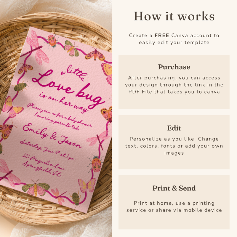 Little Love Bug Baby Shower Invitation Pink BS306
