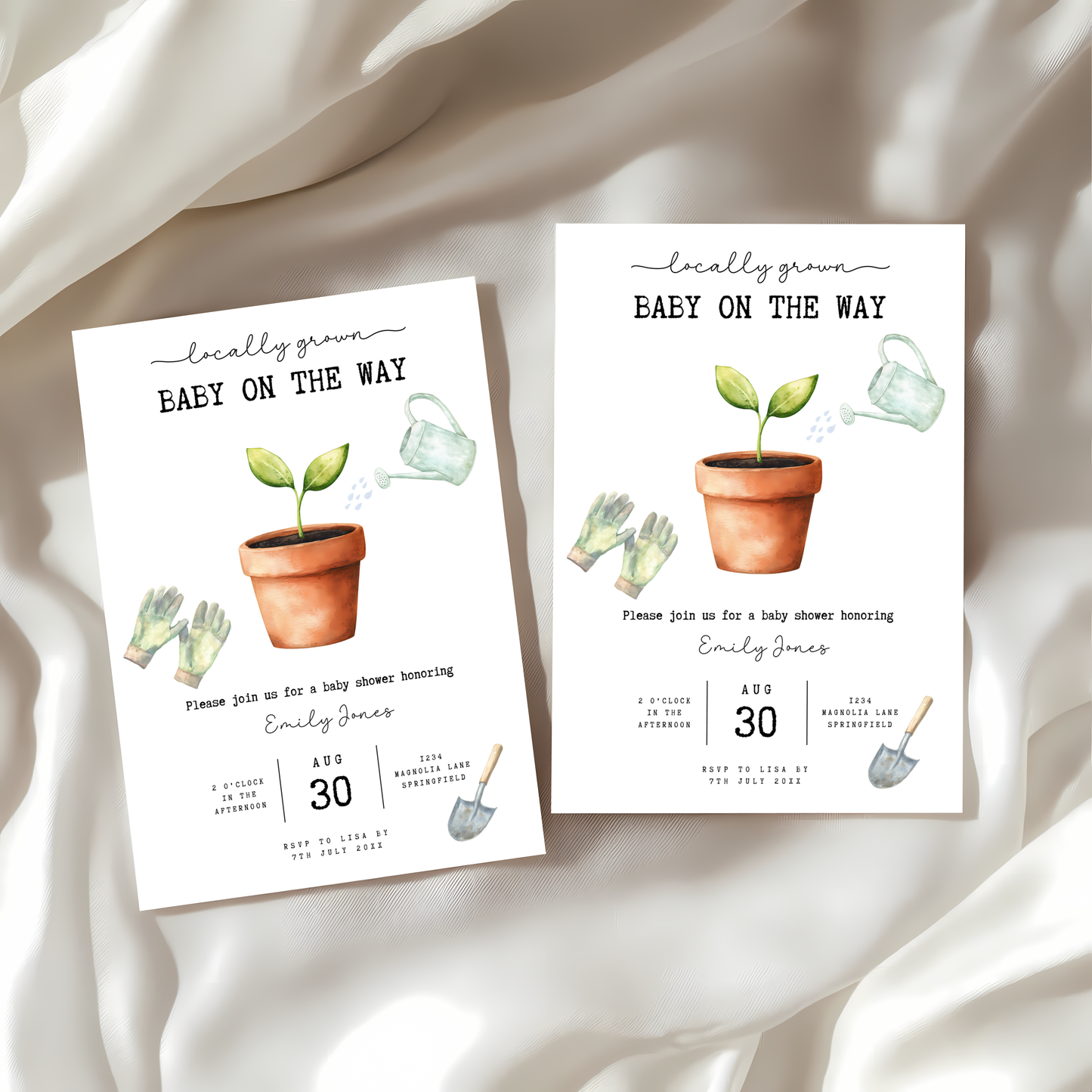 Baby Shower Invitation - Locally Grown With Love Organic Plant Gardening Theme BS84
