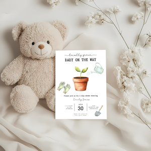 Baby Shower Invitation - Locally Grown With Love Organic Plant Gardening Theme BS84