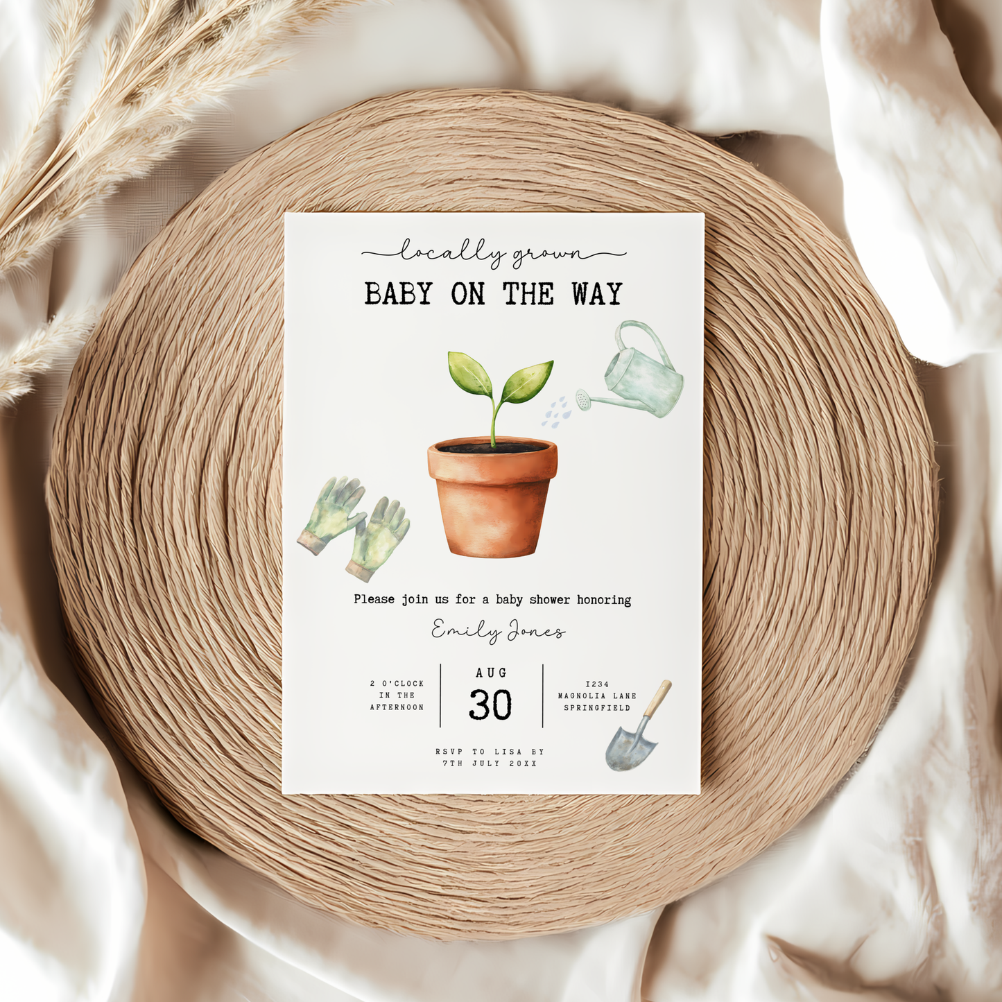 Baby Shower Invitation - Locally Grown With Love Organic Plant Gardening Theme BS84
