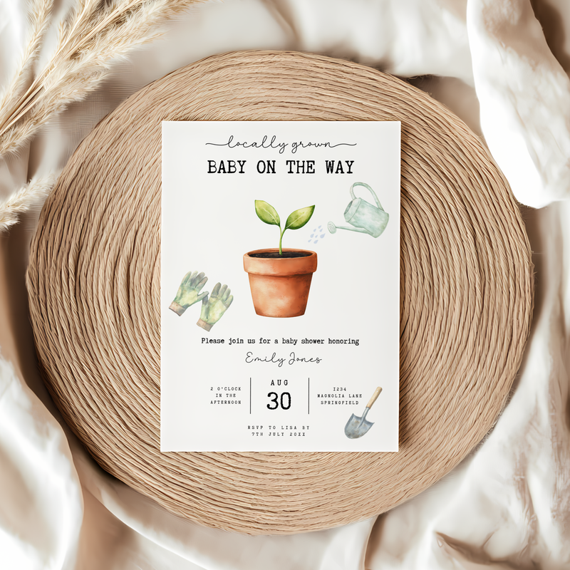 Baby Shower Invitation - Locally Grown With Love Organic Plant Gardening Theme BS84