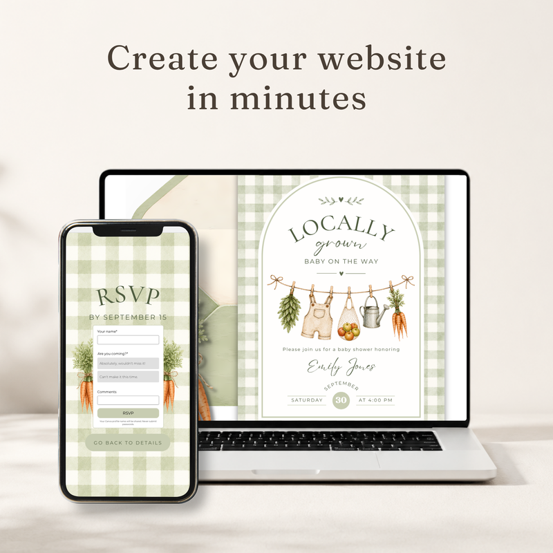 Locally Grown Baby Shower Website Invitation with RSVP BS313