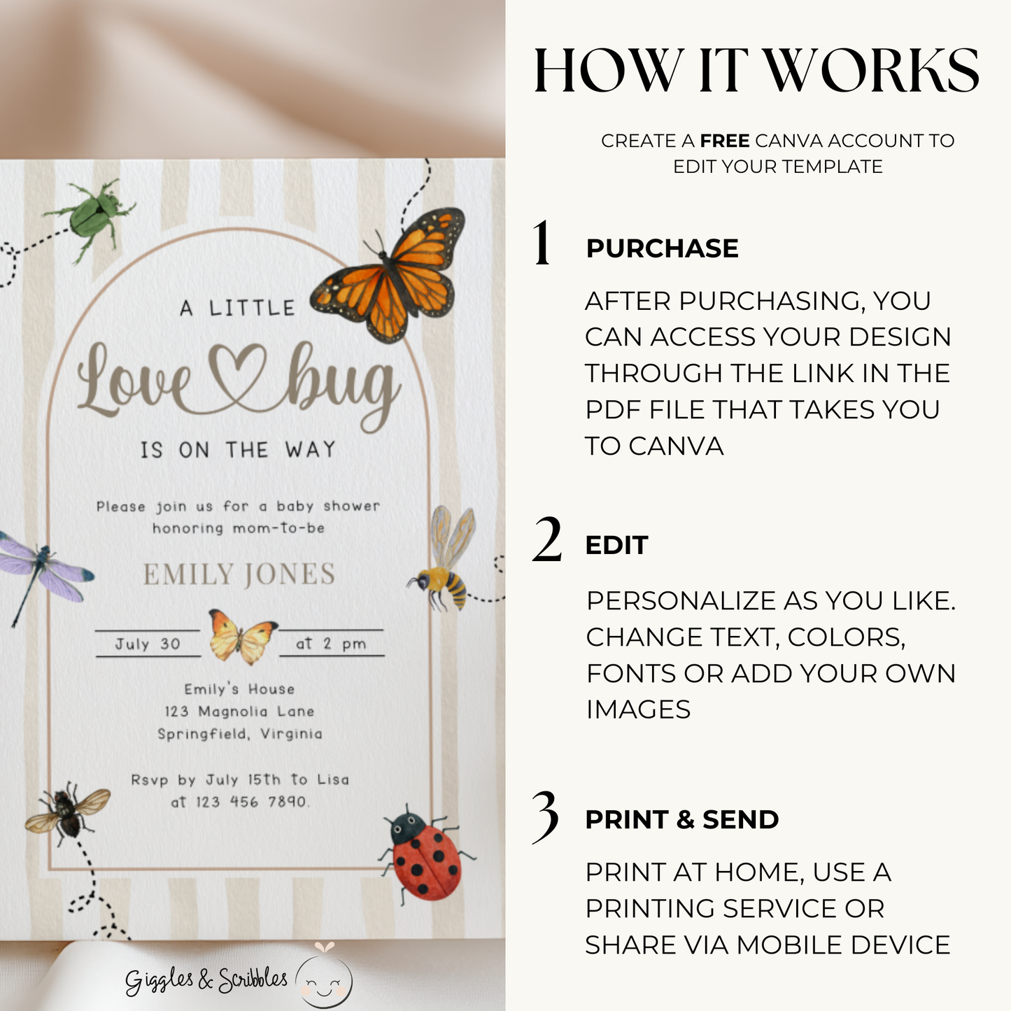 Love Bug Baby Shower Invitation Bundle BS276