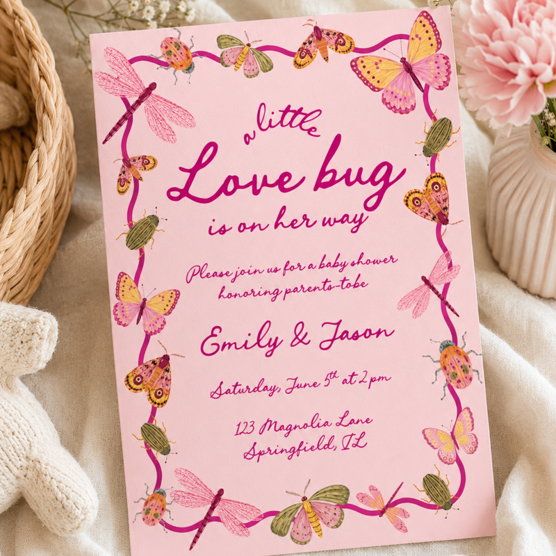 Love Bug Baby Shower Invitation Bundle Pink BS306