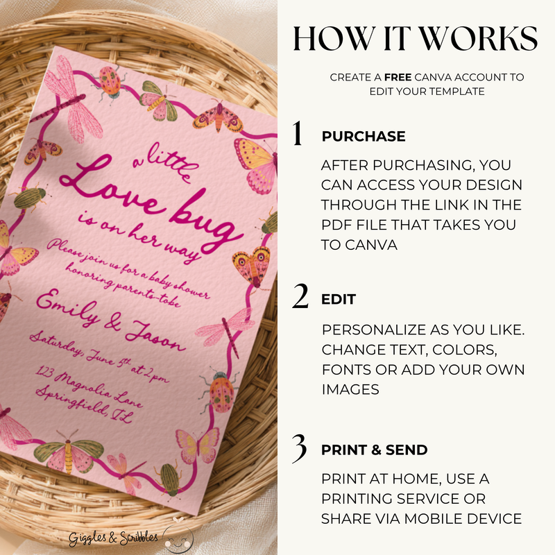 Little Love Bug Baby Shower Invitation Pink BS306