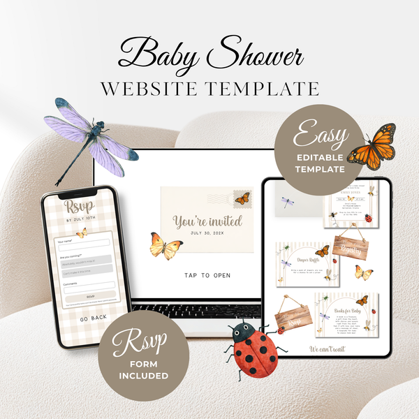 Love Bug Baby Shower Website Template - Editable RSVP Website