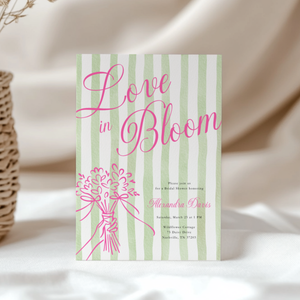 Love In Bloom Bridal Shower Invitation - Preppy Green Stripe Invite L128