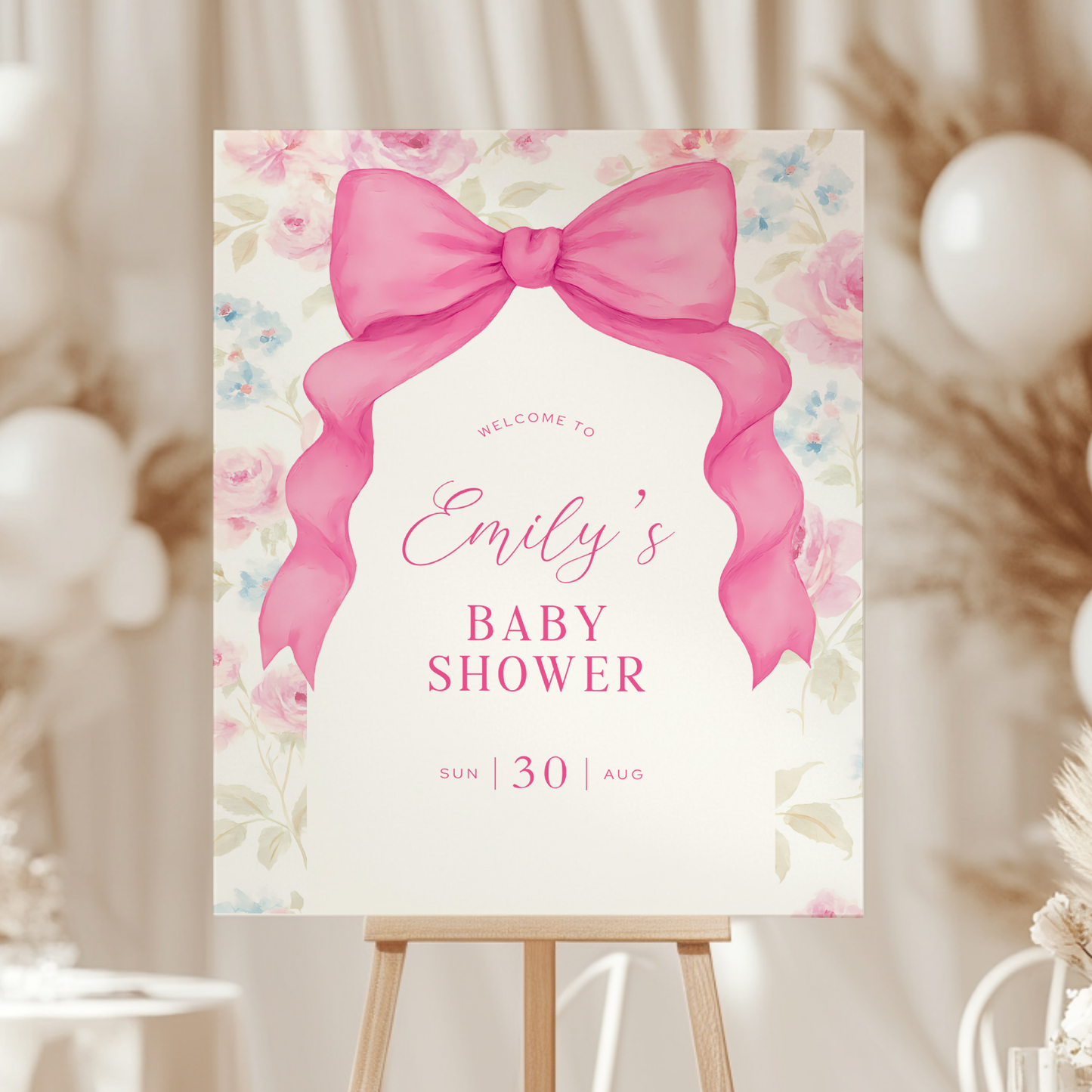 Baby Shower Welcome Sign - Pink Love Shack Coquette Bow BS204