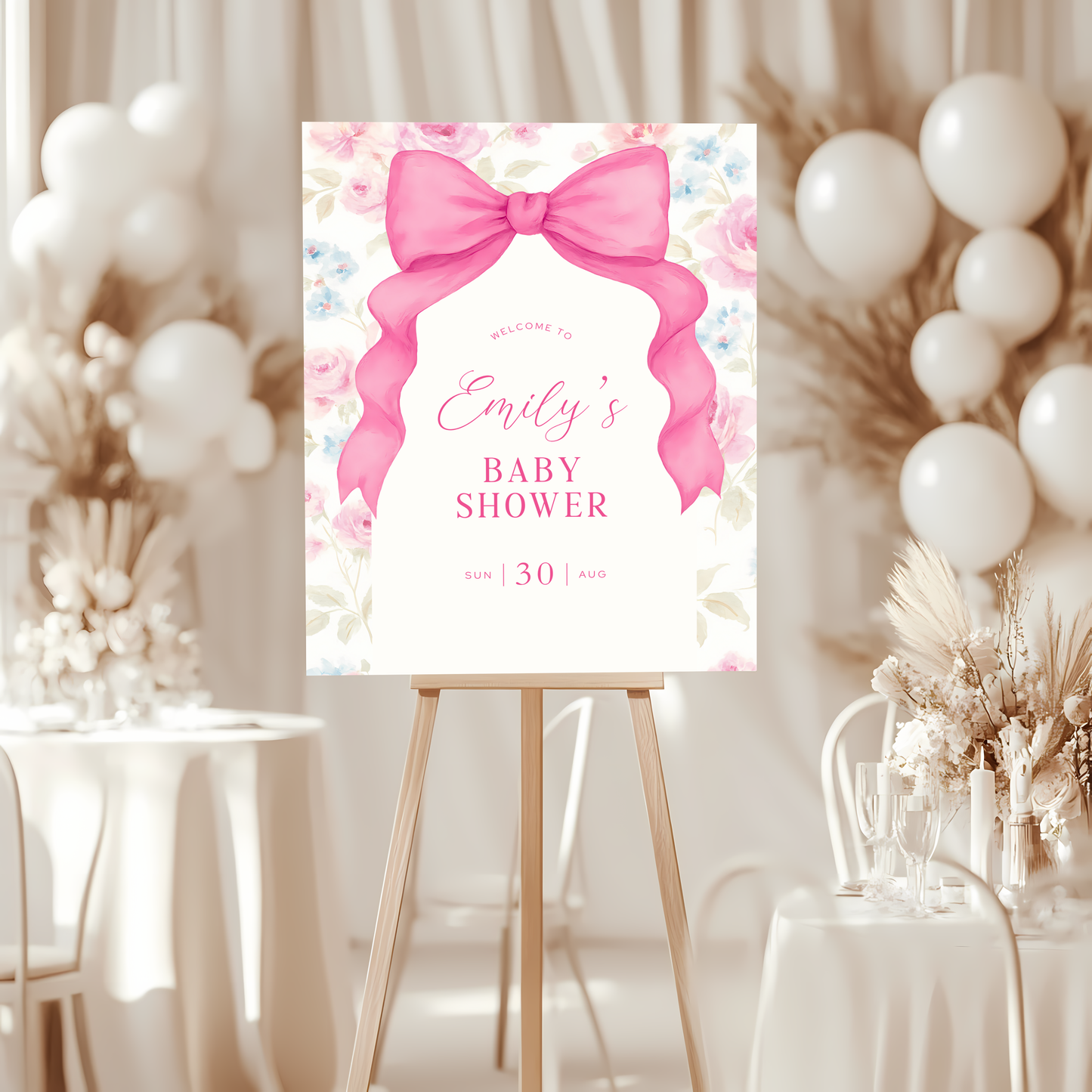 Baby Shower Welcome Sign - Pink Love Shack Coquette Bow BS204