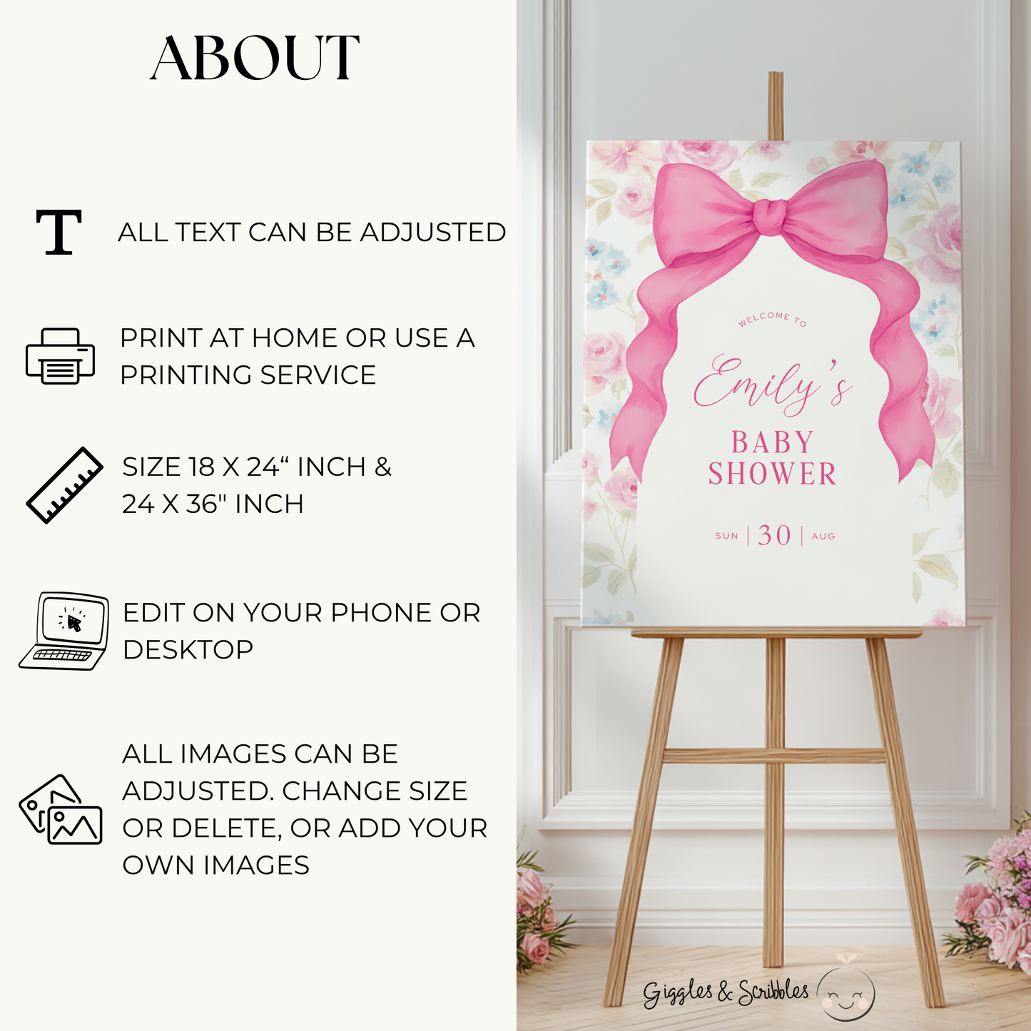 Baby Shower Welcome Sign - Pink Love Shack Coquette Bow BS204