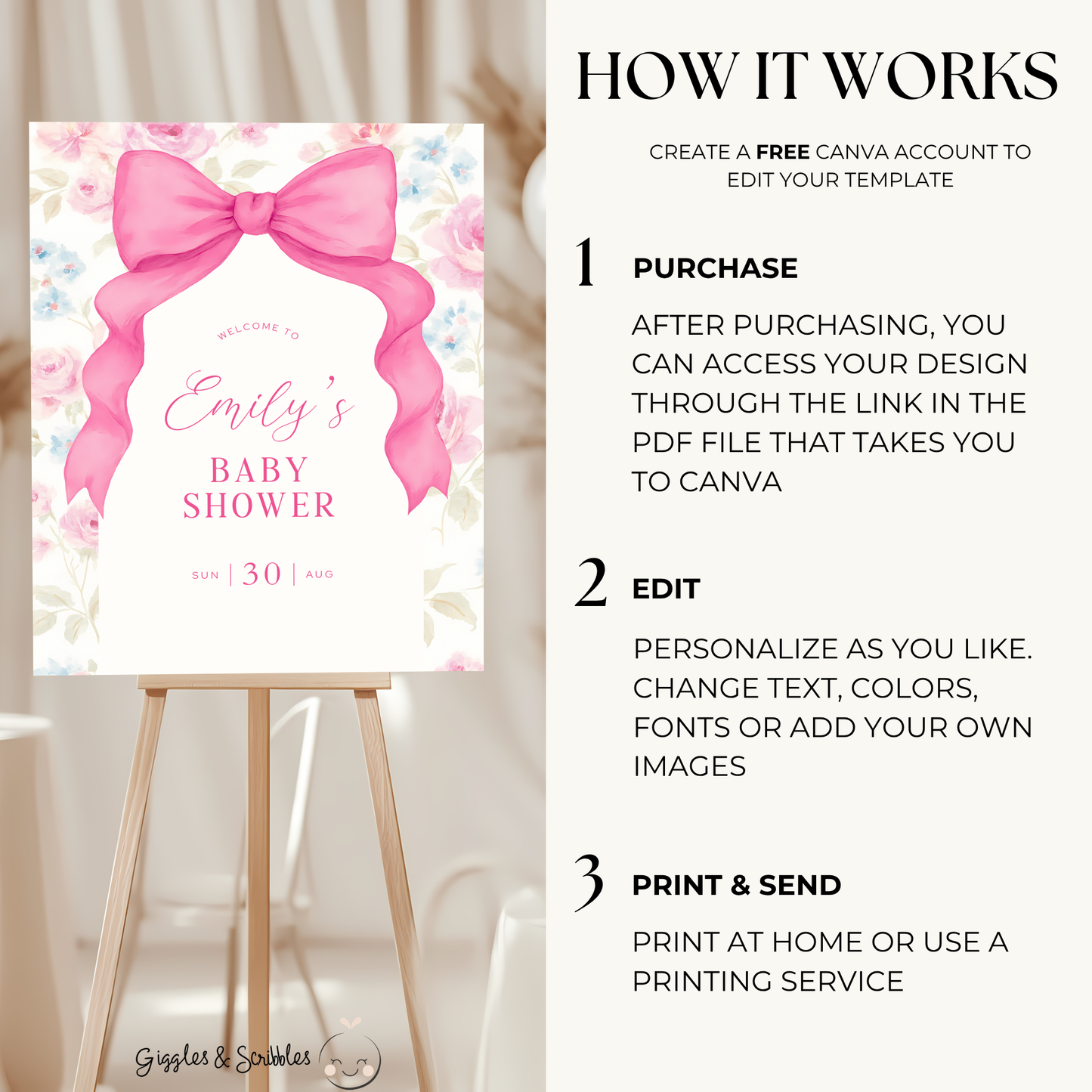 Baby Shower Welcome Sign - Pink Love Shack Coquette Bow BS204