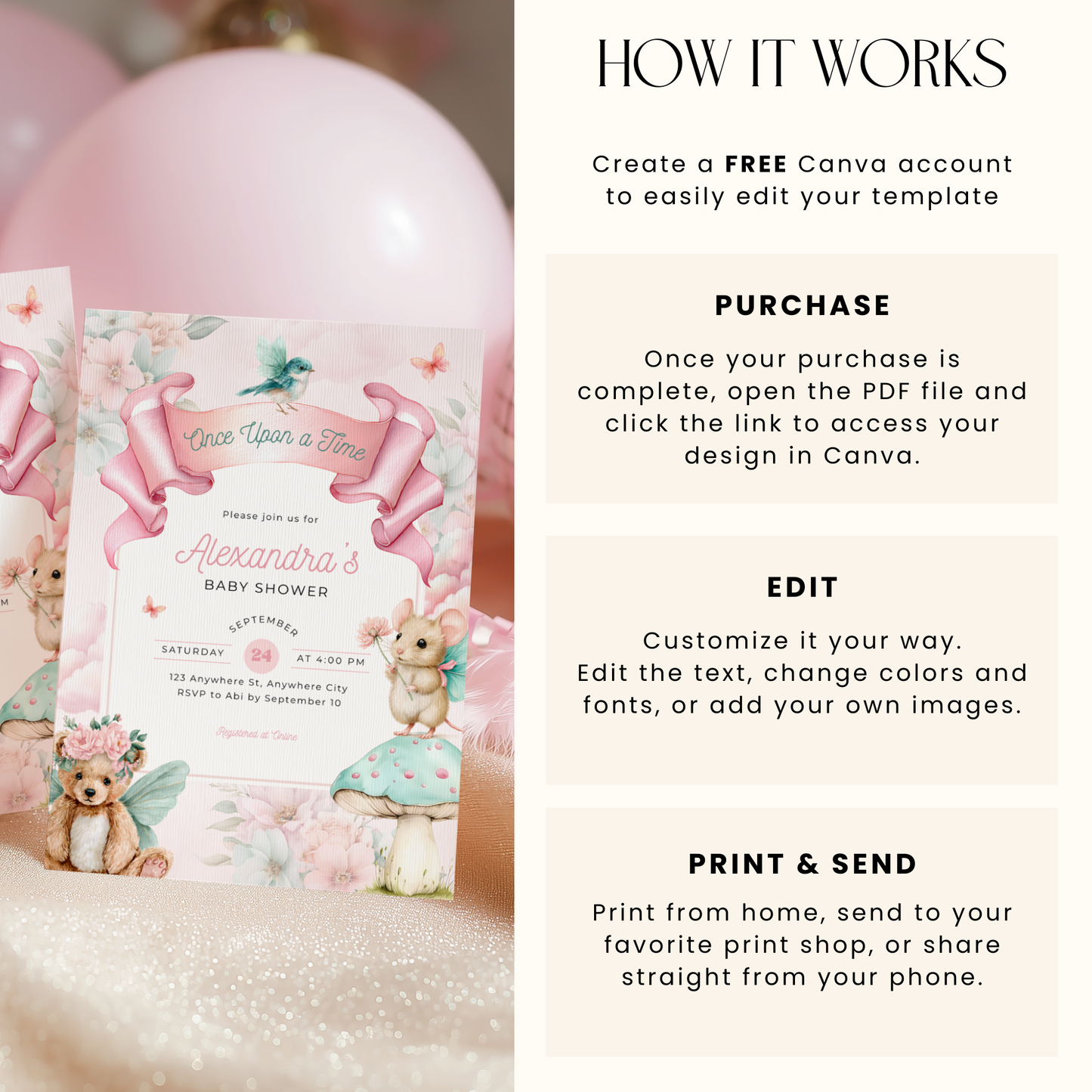 Once Upon a Time Whimsical Baby Shower Invitation L100