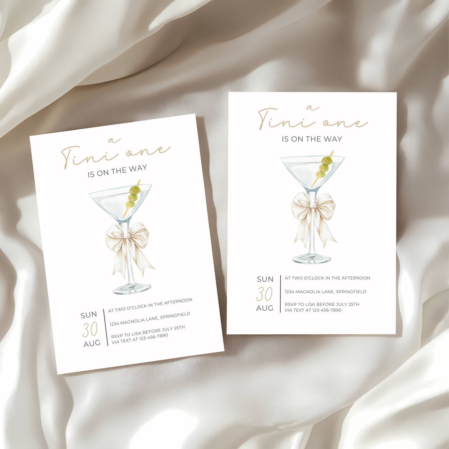 Baby Shower Invitation - Martini A Tini One Is On The Way Minimalistic Gender Neutral Beige BS122