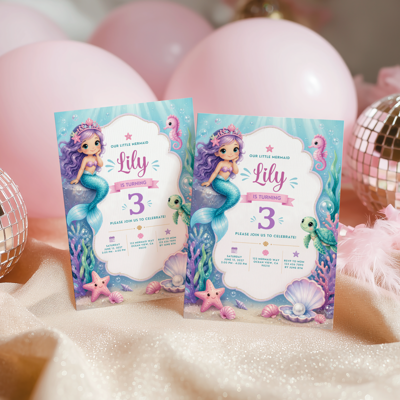 Mermaid Birthday Invitation - Under The Sea Theme L132