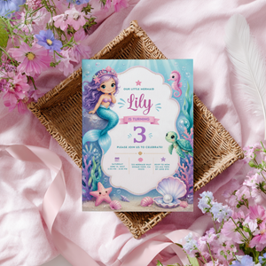 Mermaid Birthday Invitation - Under The Sea Theme L132