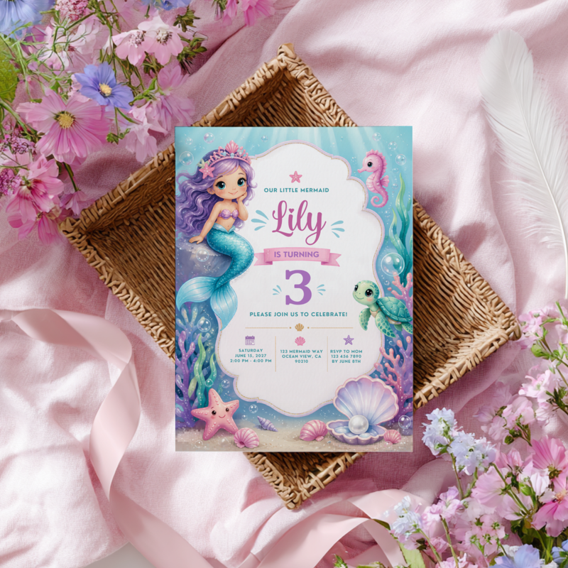 Mermaid Birthday Invitation - Under The Sea Theme L132