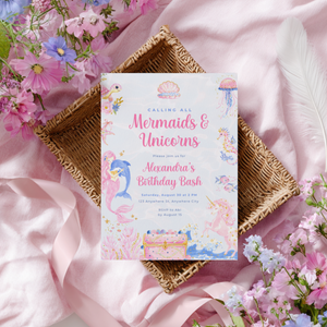 Mermaid and Unicorn Birthday Invitation L101