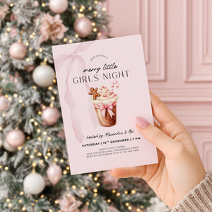 Editable Pink Christmas Girls Night Party Invitation Template L27
