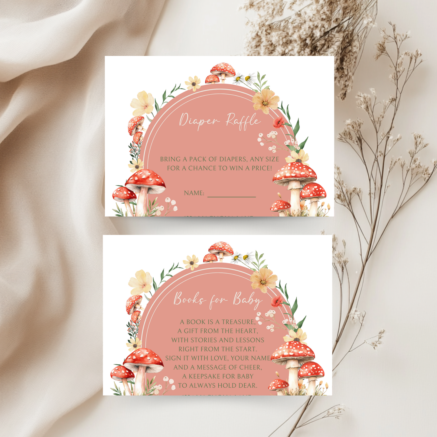 Baby Shower Invitation Bundle - Red Mushroom Little Fungi Enchanted Woodland Forest BS82