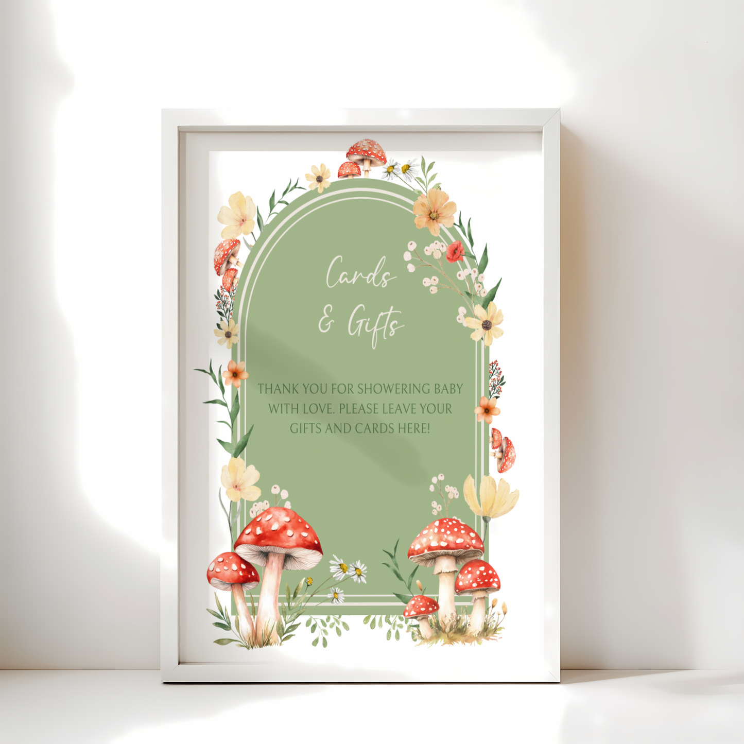 Baby Shower Table Sign Bundle - Green Mushroom Little Fungi Woodland Forest BS82
