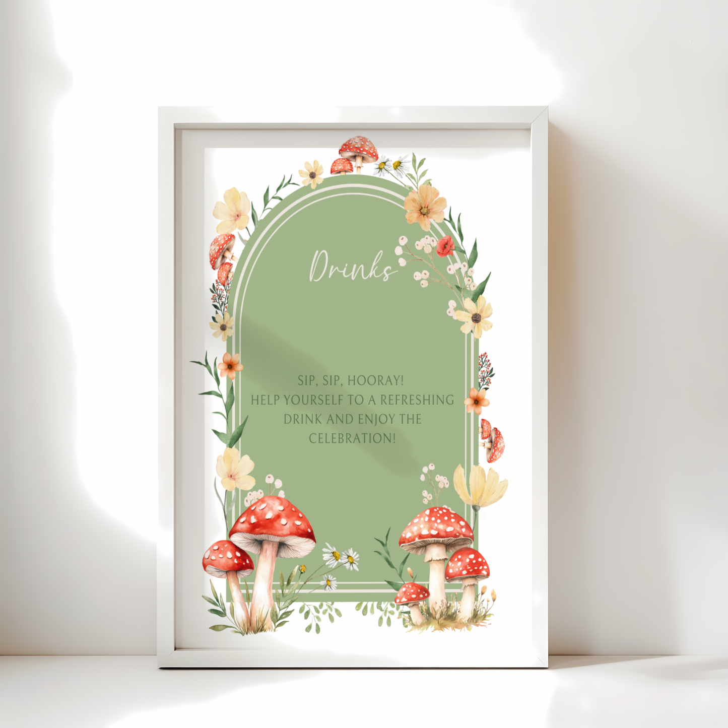 Baby Shower Table Sign Bundle - Green Mushroom Little Fungi Woodland Forest BS82