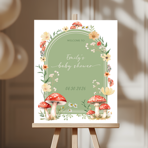 Baby Shower Welcome Sign - Green Mushroom Little Fungi BS82