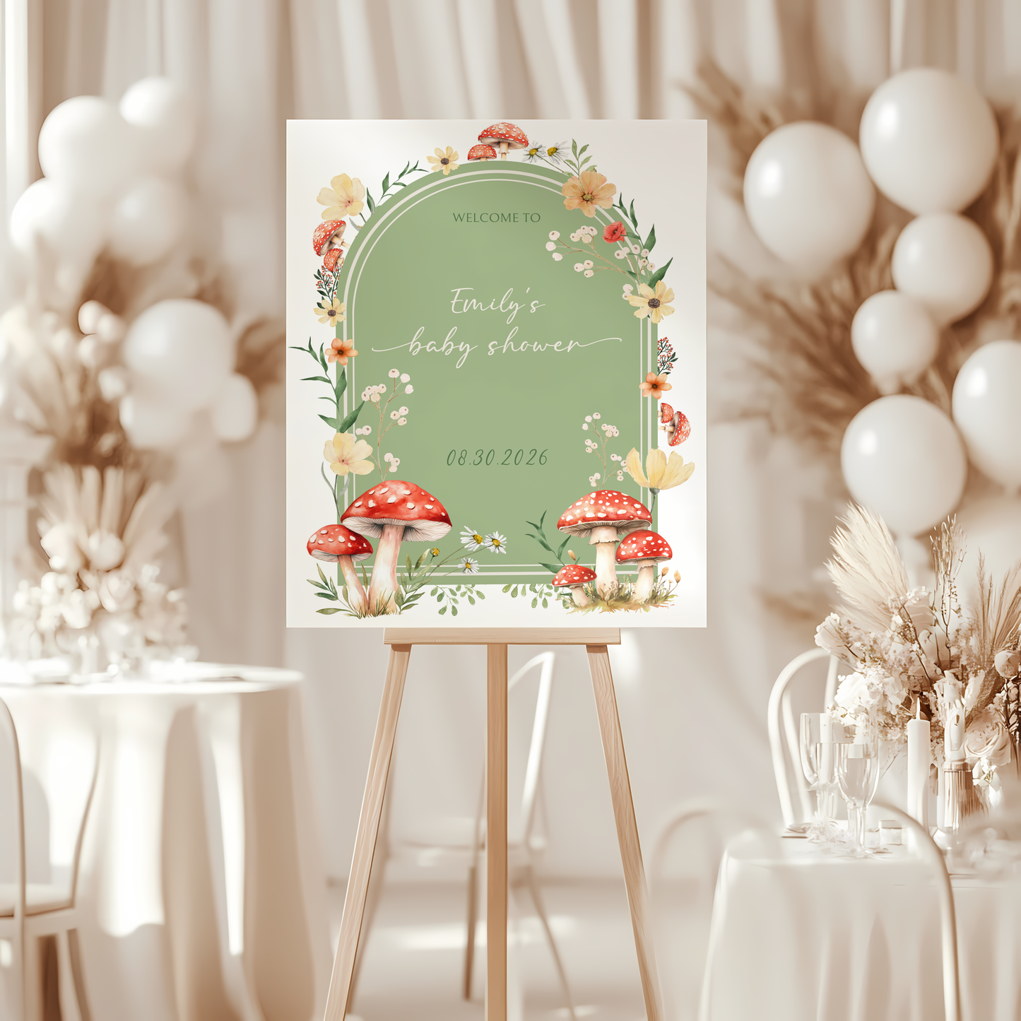 Baby Shower Welcome Sign - Green Mushroom Little Fungi BS82