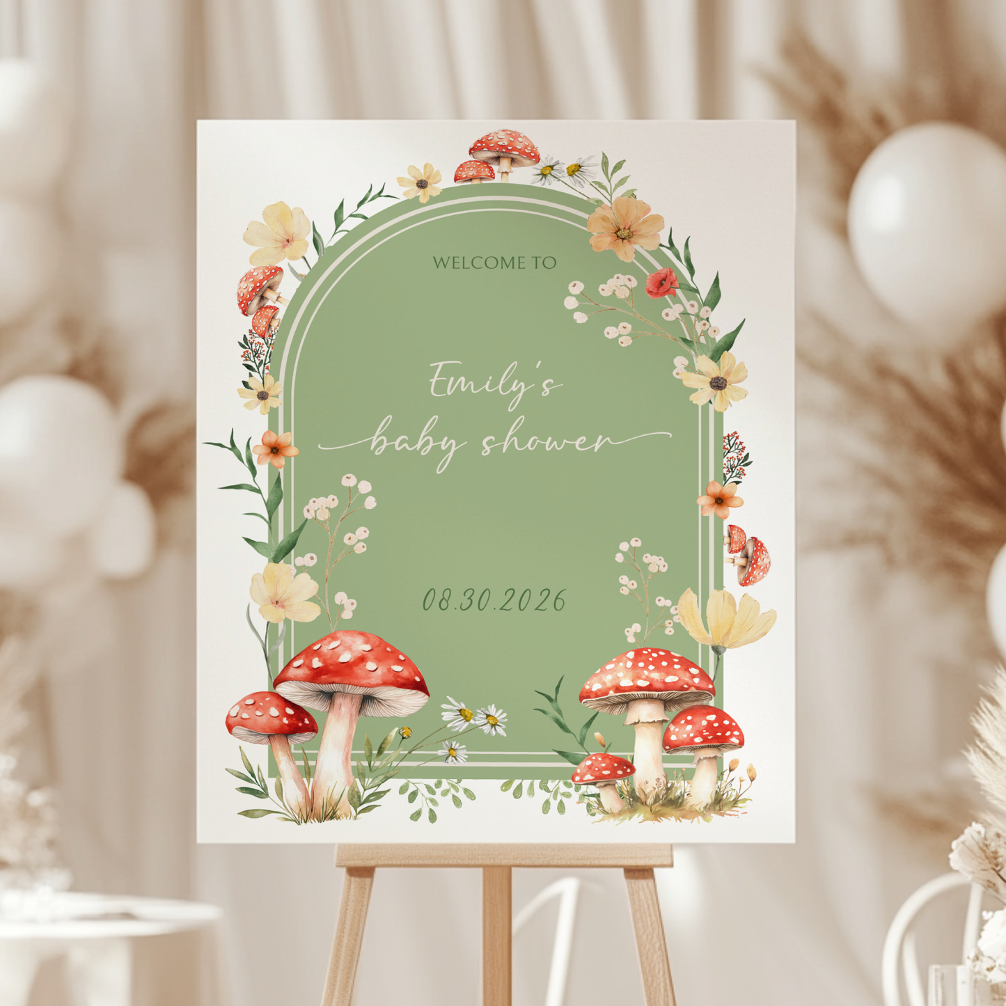 Baby Shower Welcome Sign - Green Mushroom Little Fungi BS82
