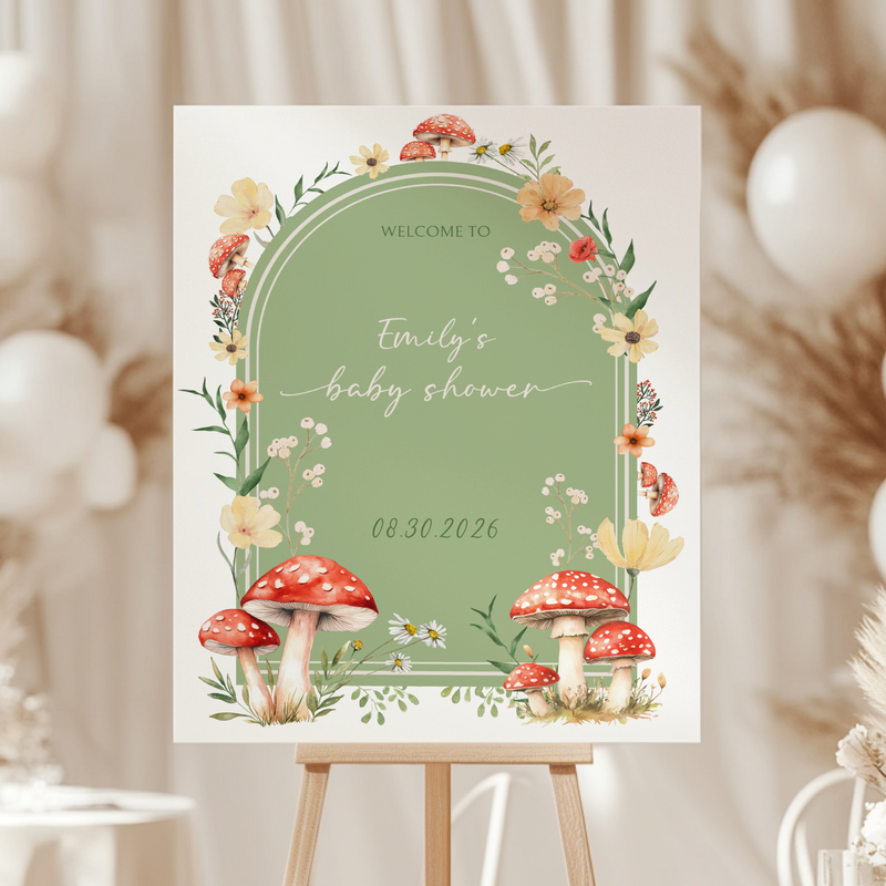 Baby Shower Welcome Sign - Green Mushroom Little Fungi BS82