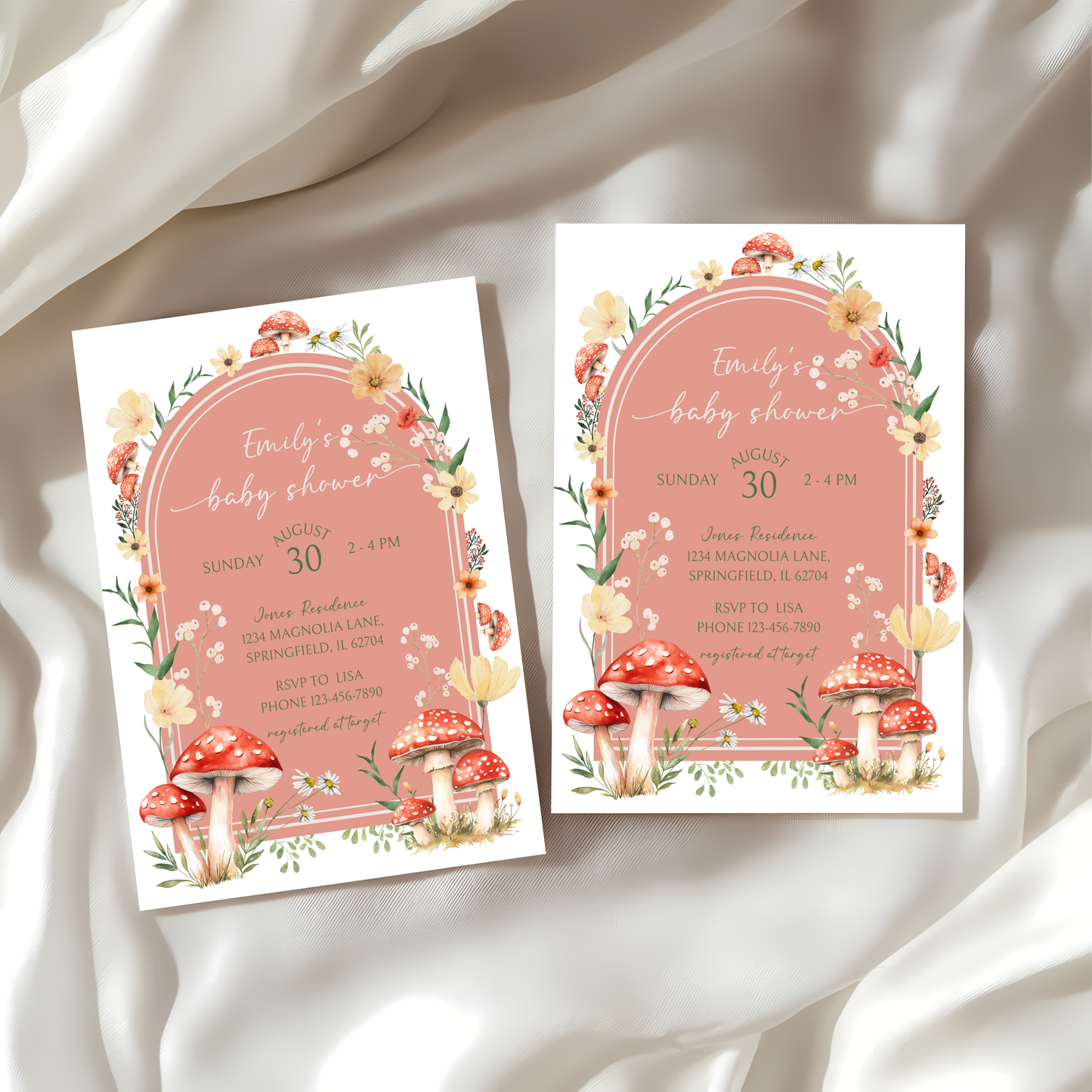 Baby Shower Invitation - Red Mushroom Fungi Fall Woodland Enchanted Forest BS82