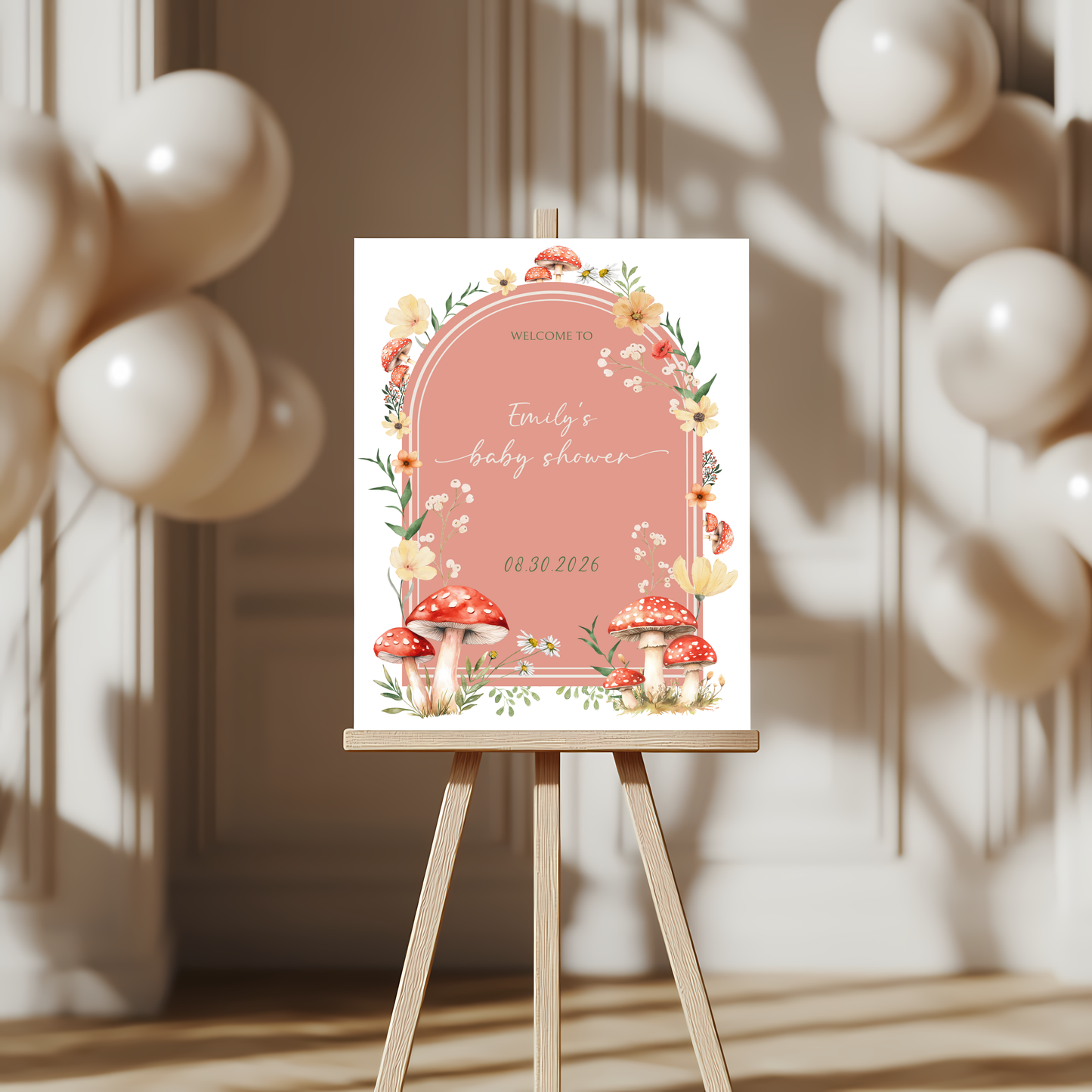 Baby Shower Welcome Sign - Red Mushroom A Little Fungi On The Way Fall Forest BS82