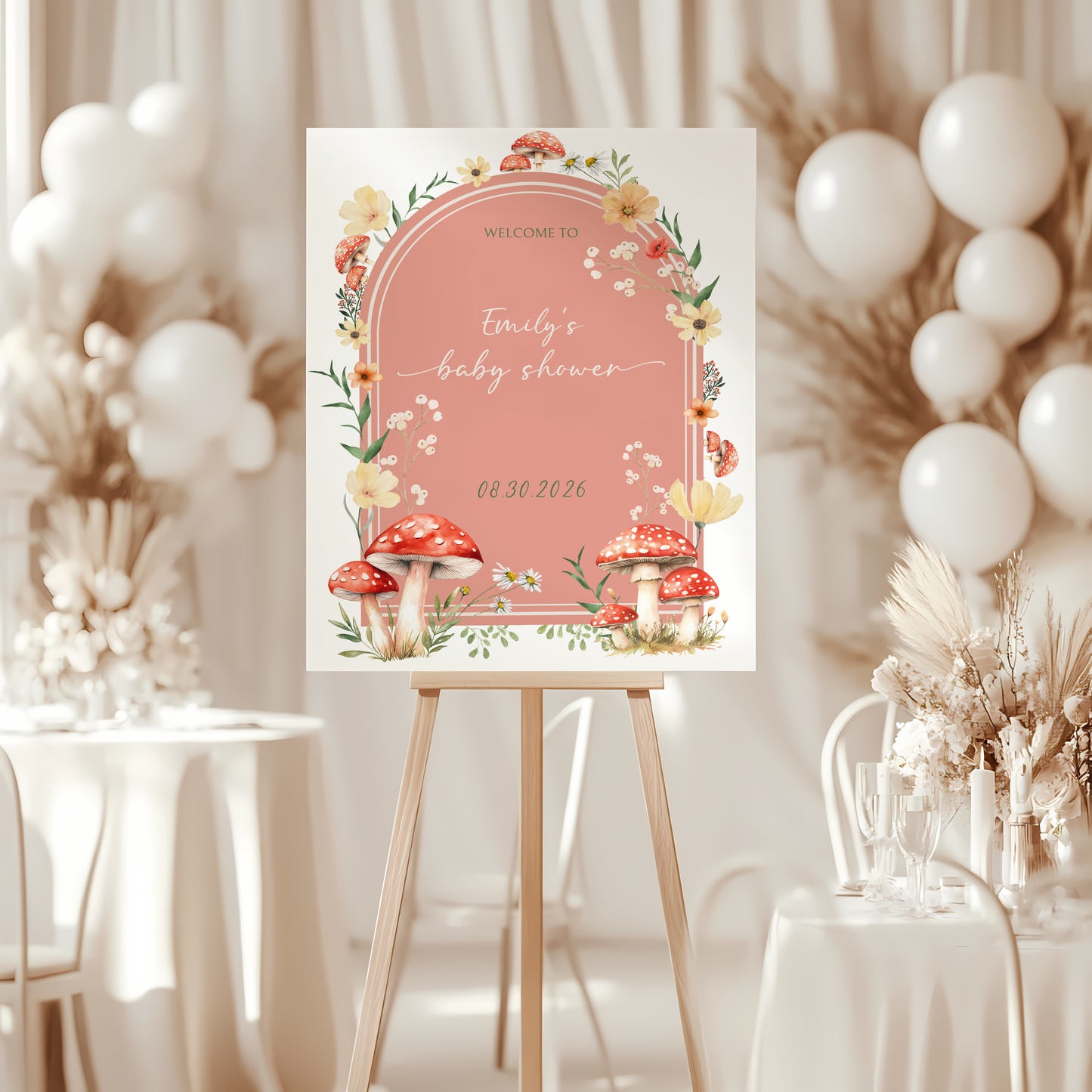 Baby Shower Welcome Sign - Red Mushroom A Little Fungi On The Way Fall Forest BS82