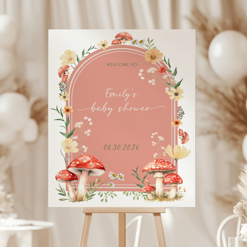 Baby Shower Welcome Sign - Red Mushroom A Little Fungi On The Way Fall Forest BS82