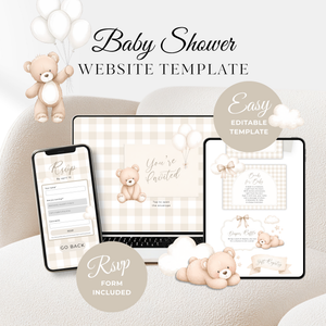 Neutral Bear Baby Shower Invitation Website with RSVP - Digital Template BS295